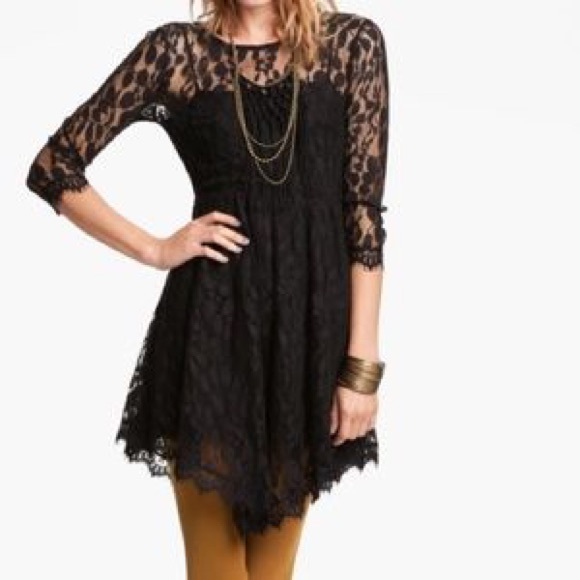 Free People Black Lacy Leaves Dress - Picture 3 of 8